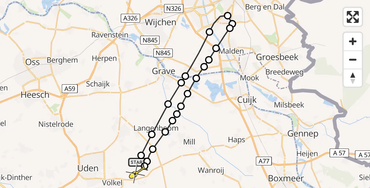 Routekaart van de vlucht: Lifeliner 3 naar Vliegbasis Volkel