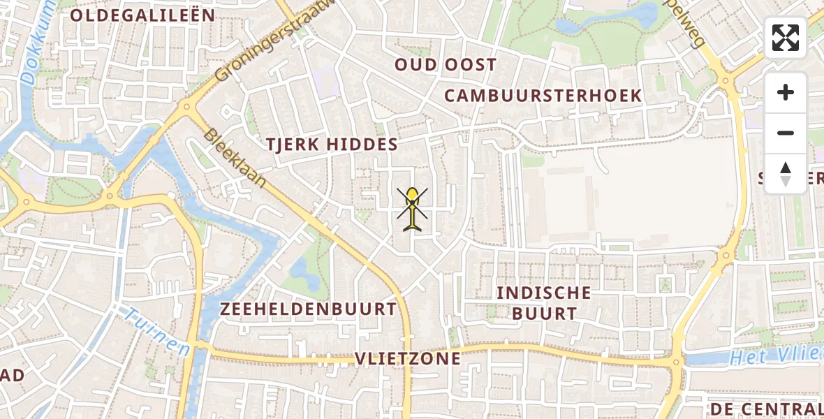 Vluchtroute Ambulancehelikopter van Leeuwarden naar Leeuwarden