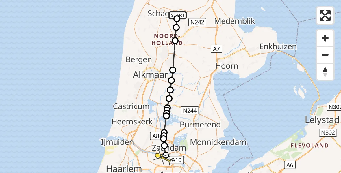 Routekaart van de vlucht: Lifeliner 1 naar Amsterdam Heliport