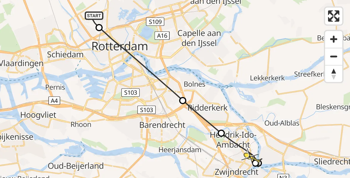 Routekaart van de vlucht: Lifeliner 2 naar Zwijndrecht