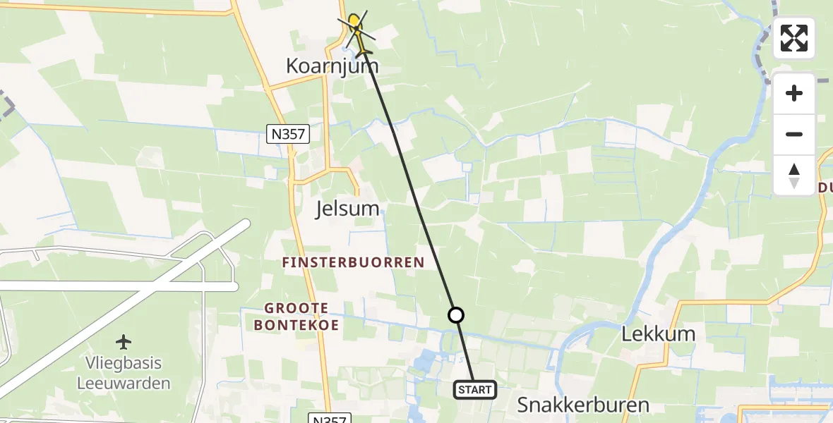 Routekaart van de vlucht: Ambulancehelikopter naar Koarnjum