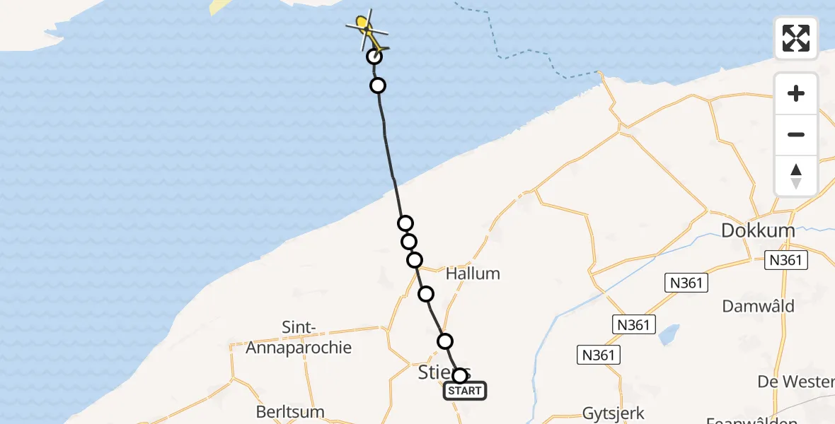 Routekaart van de vlucht: Ambulancehelikopter naar Ballum
