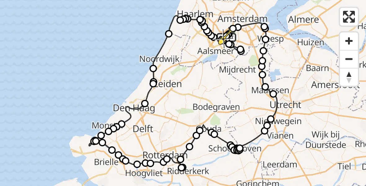 Routekaart van de vlucht: Politieheli naar Schiphol