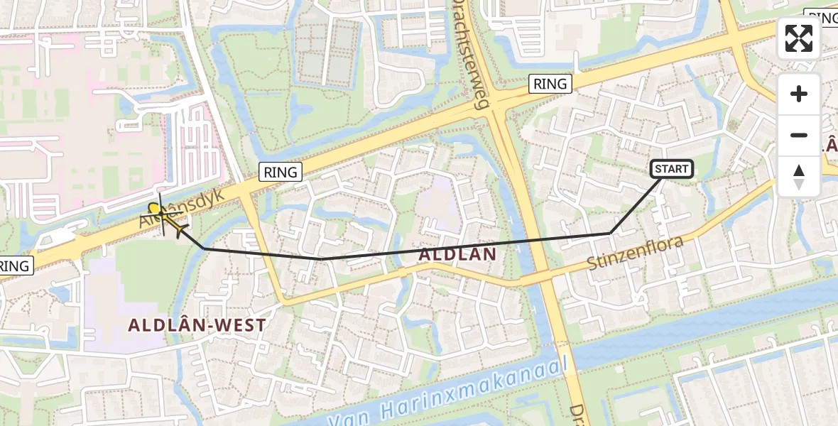 Routekaart van de vlucht: Ambulanceheli naar Leeuwarden