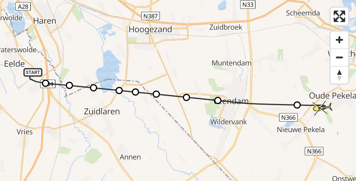 Routekaart van de vlucht: Lifeliner 4 naar Oude Pekela