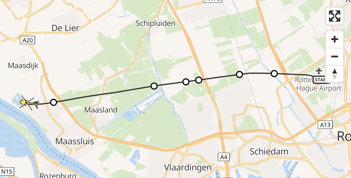 Routekaart van de vlucht: Lifeliner 2 naar Maassluis