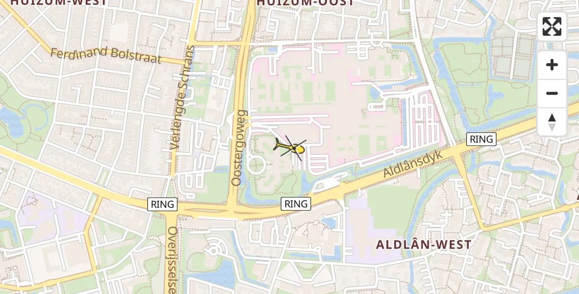 Vluchtroute Ambulancehelikopter van Leeuwarden naar Leeuwarden