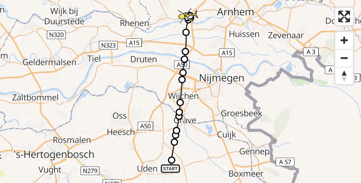 Routekaart van de vlucht: Lifeliner 3 naar Heelsum