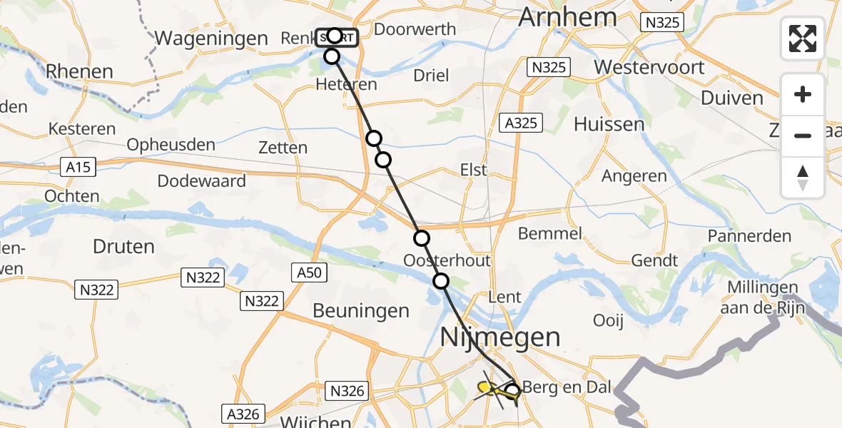 Routekaart van de vlucht: Lifeliner 3 naar Radboud Universitair Medisch Centrum