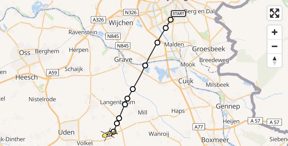 Routekaart van de vlucht: Lifeliner 3 naar Vliegbasis Volkel