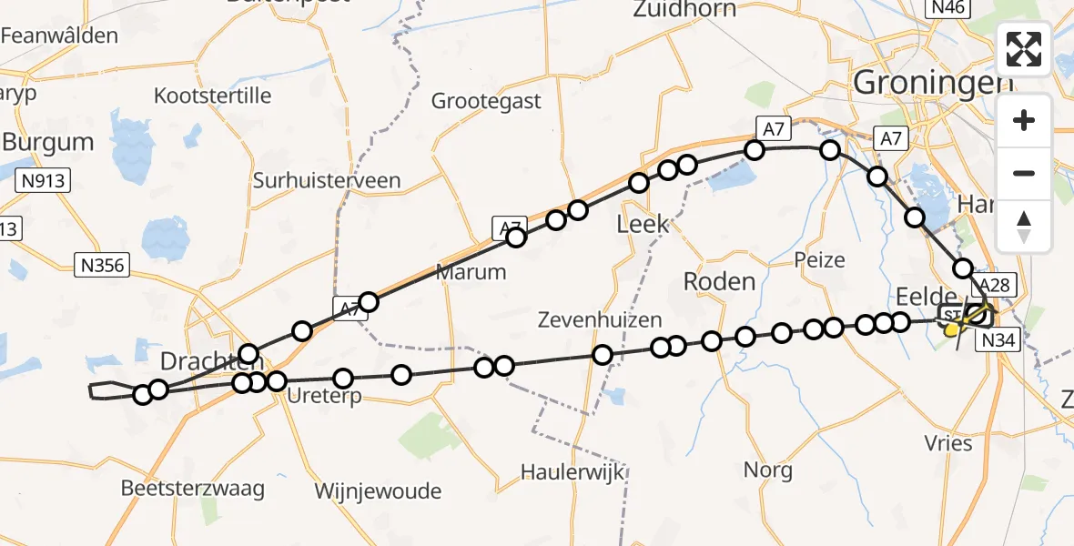 Routekaart van de vlucht: Lifeliner 4 naar Groningen Airport Eelde