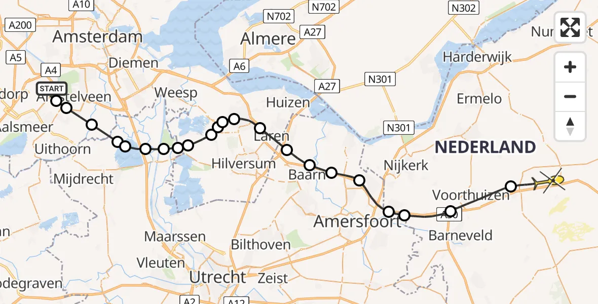 Routekaart van de vlucht: Politiehelikopter naar Uddel