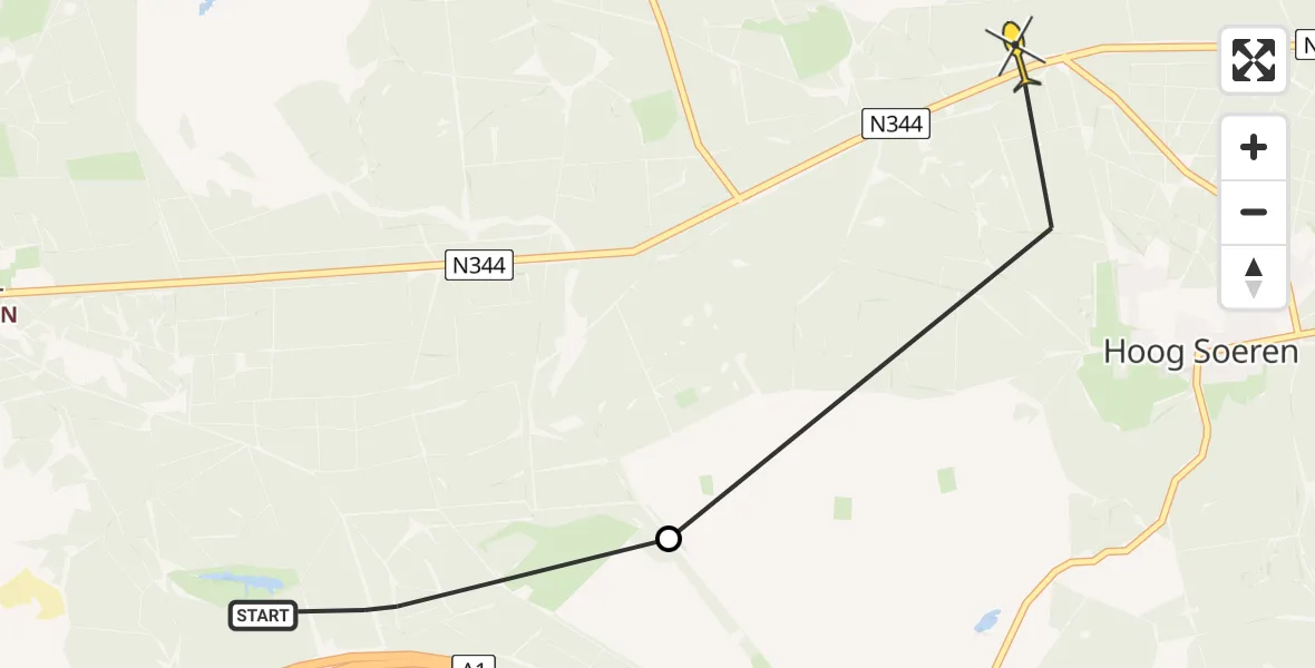 Routekaart van de vlucht: Politiehelikopter naar Hoog Soeren