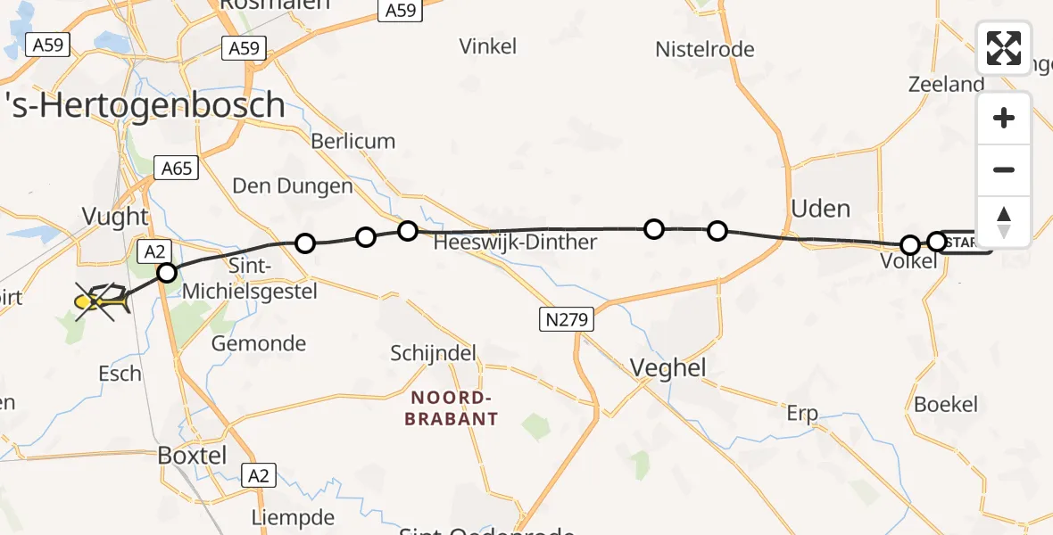 Routekaart van de vlucht: Lifeliner 3 naar Vught