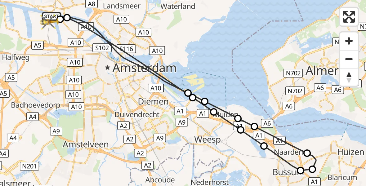 Vluchtroute Traumahelikopter Amsterdam Heliport - Amsterdam Heliport, 22 december 2023, 20:08