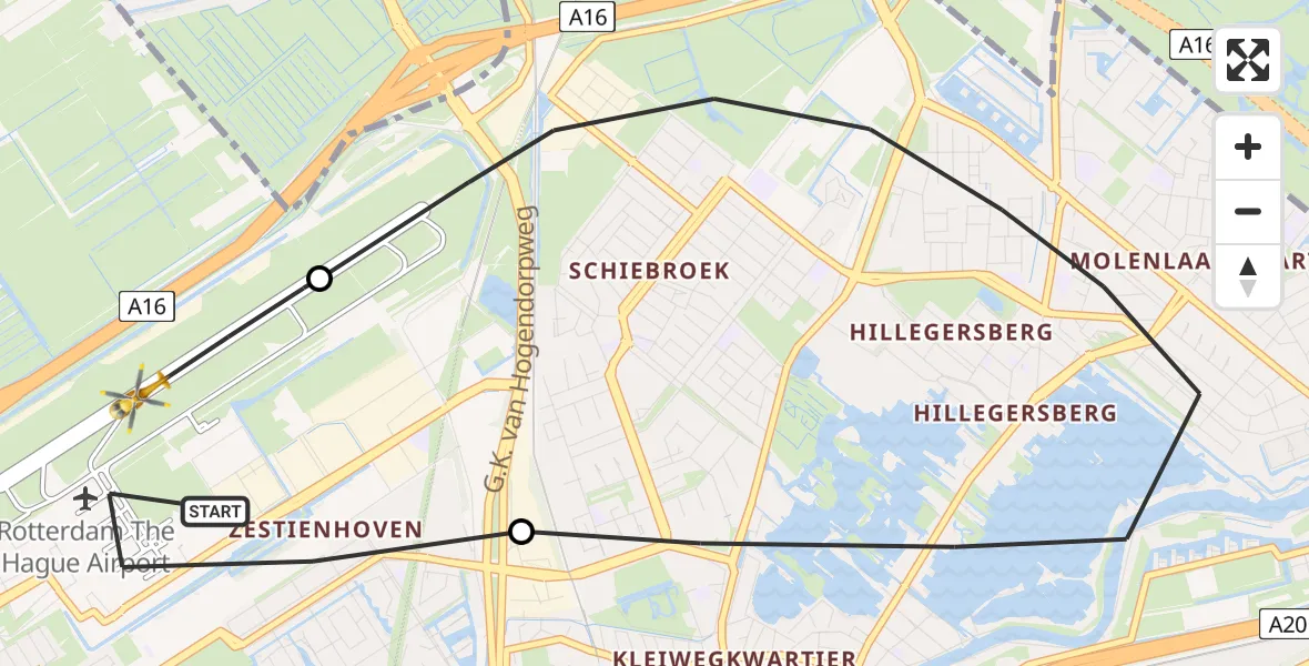 Vluchtroute Traumahelikopter Rotterdam The Hague Airport - Rotterdam The Hague Airport, 22 december 2023, 20:43
