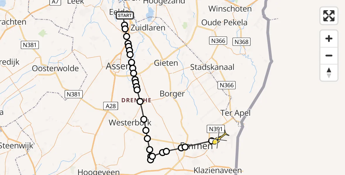 Routekaart van de vlucht: Lifeliner 4 naar Emmer-Compascuum