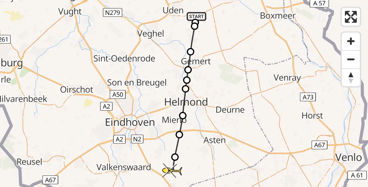 Routekaart van de vlucht: Lifeliner 3 naar Sterksel