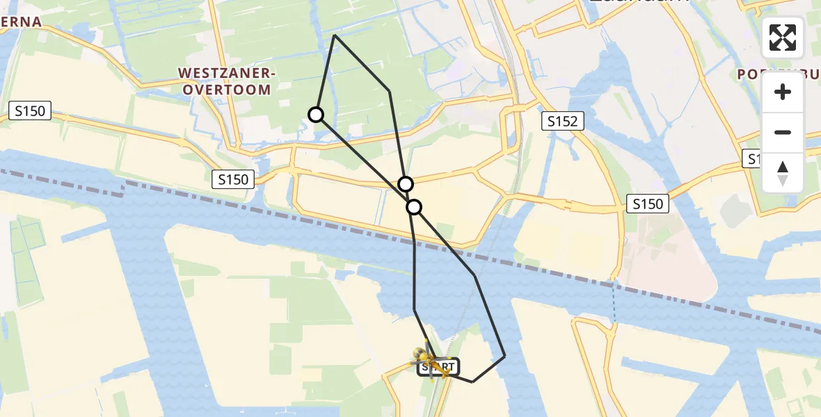 Vluchtroute Traumahelikopter Amsterdam Heliport - Amsterdam Heliport, 23 december 2023, 00:42