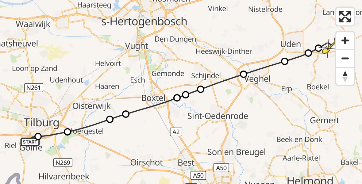 Routekaart van de vlucht: Lifeliner 3 naar Vliegbasis Volkel