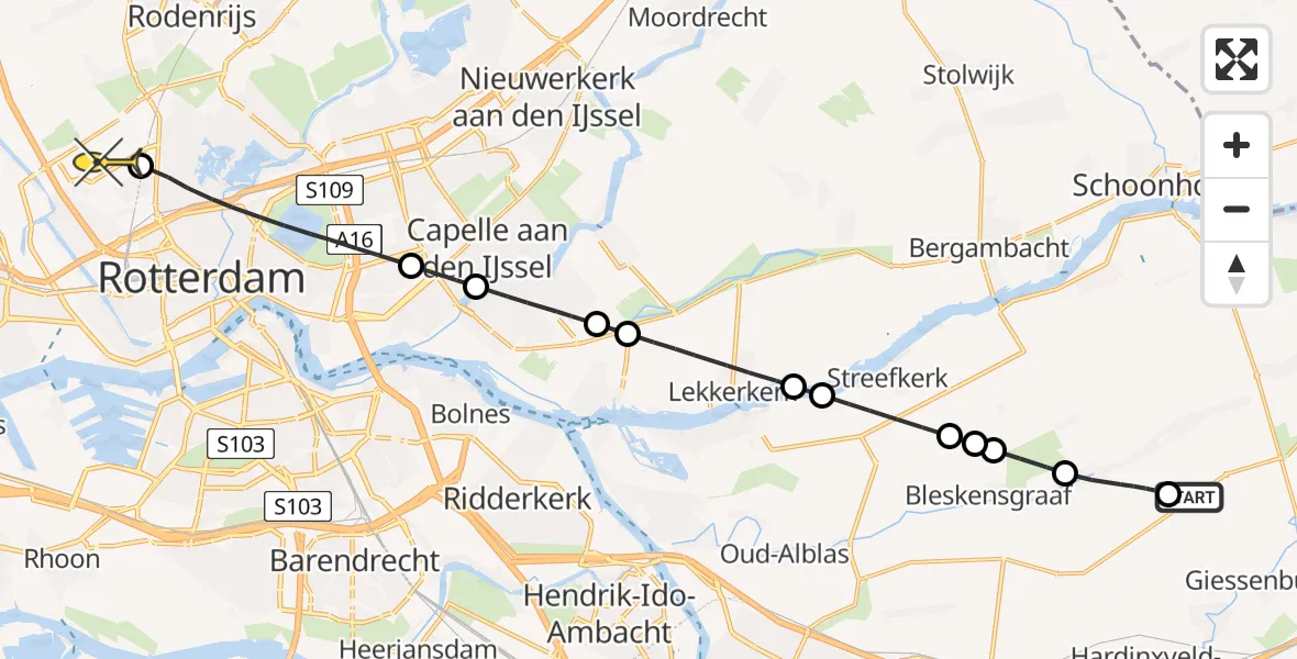 Routekaart van de vlucht: Lifeliner 2 naar Rotterdam The Hague Airport