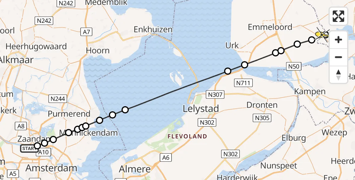 Routekaart van de vlucht: Lifeliner 1 naar Vollenhove
