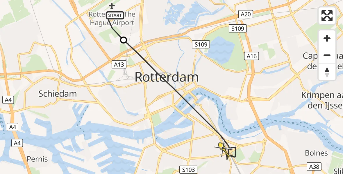 Routekaart van de vlucht: Lifeliner 2 naar Rotterdam