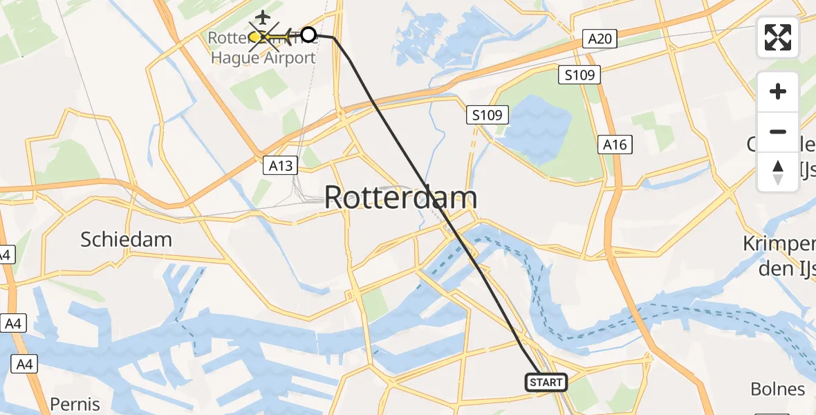 Routekaart van de vlucht: Lifeliner 2 naar Rotterdam The Hague Airport