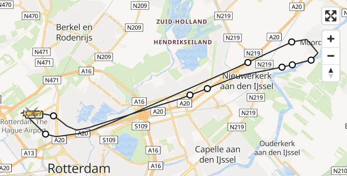 Vluchtroute Traumahelikopter Rotterdam The Hague Airport - Rotterdam The Hague Airport, 23 december 2023, 13:11