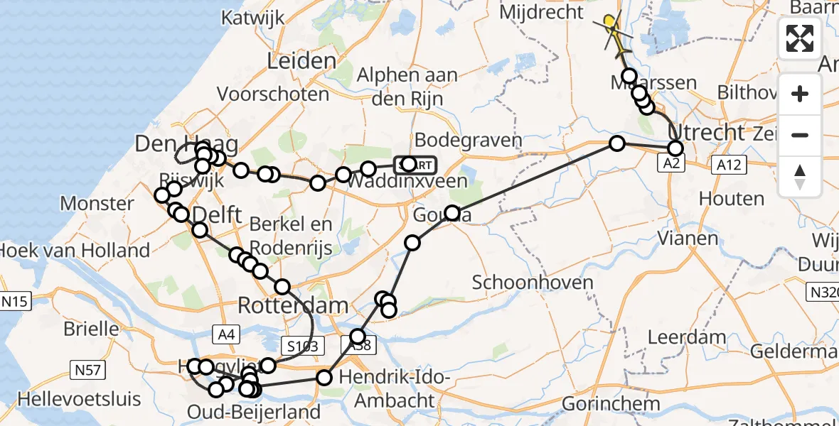 Routekaart van de vlucht: Politieheli naar Breukelen