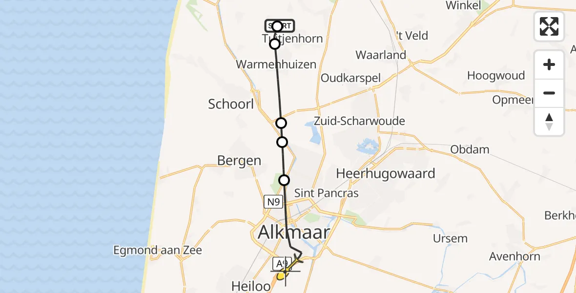 Routekaart van de vlucht: Lifeliner 1 naar Alkmaar