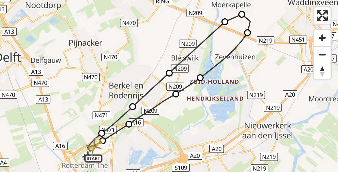 Vluchtroute Traumahelikopter Rotterdam The Hague Airport - Rotterdam The Hague Airport, 23 december 2023, 17:42