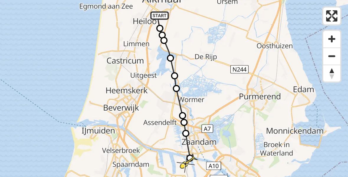 Routekaart van de vlucht: Lifeliner 1 naar Amsterdam Heliport