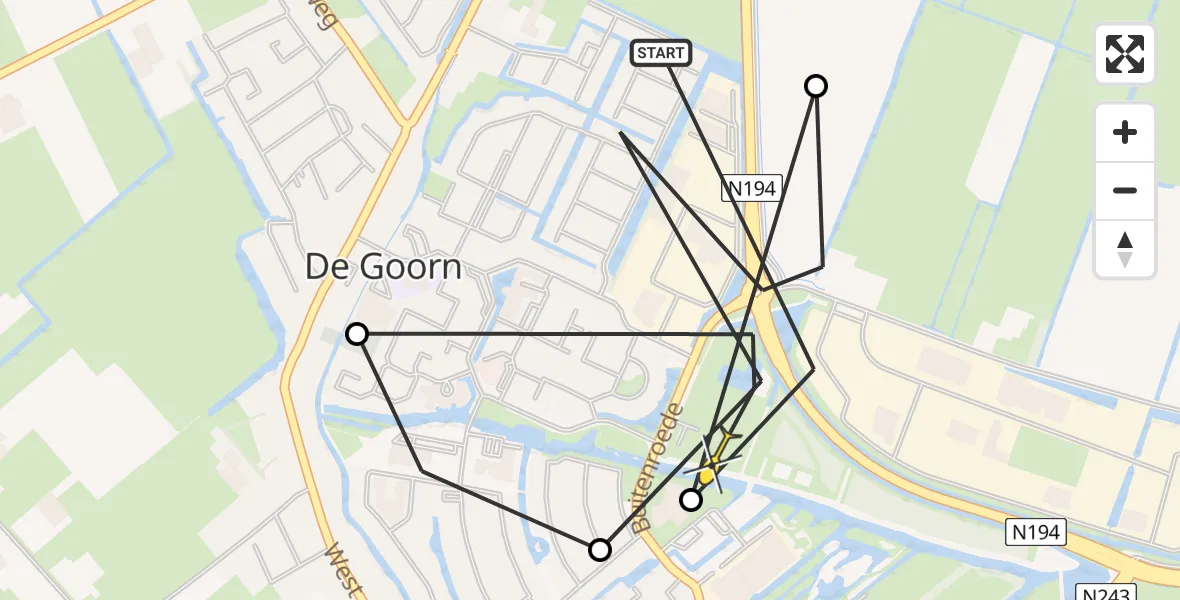 Routekaart van de vlucht: Politiehelikopter naar De Goorn