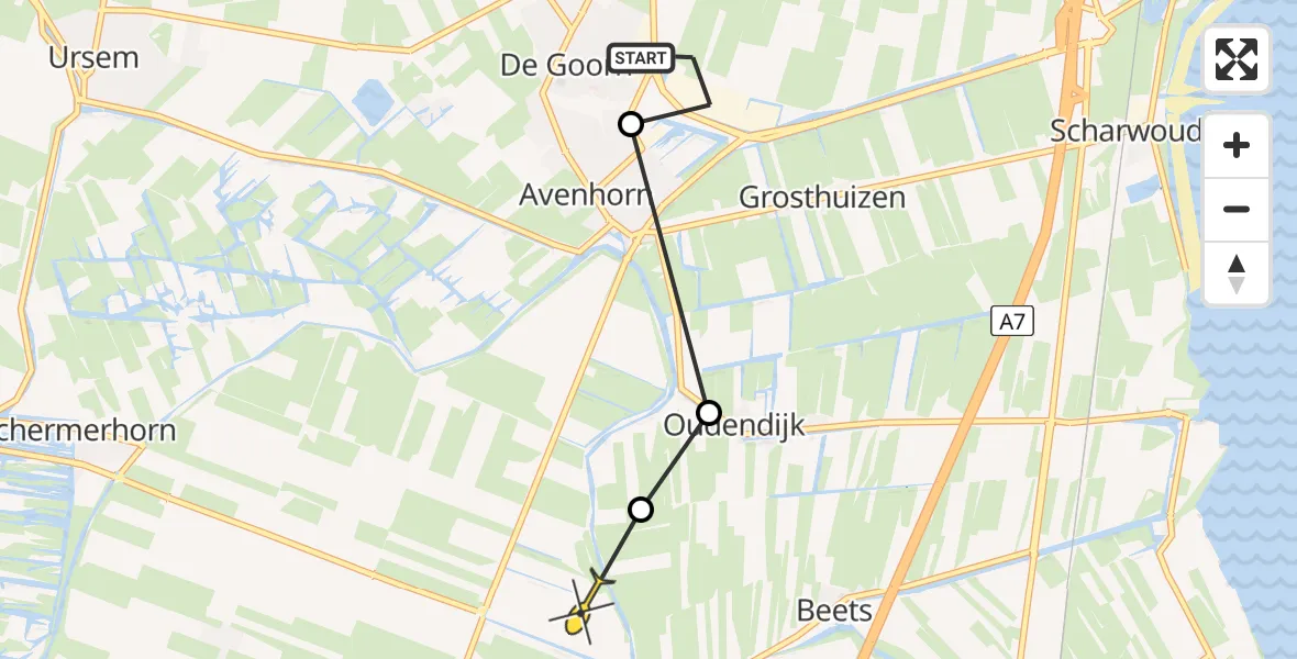 Routekaart van de vlucht: Politieheli naar Noordbeemster
