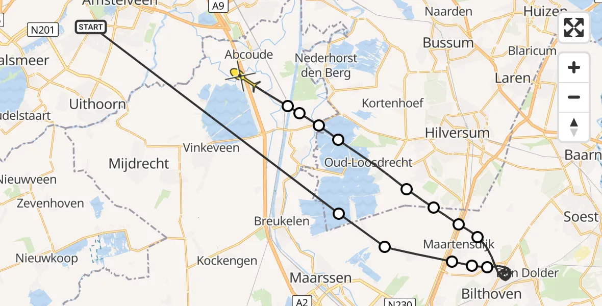 Routekaart van de vlucht: Politieheli naar Baambrugge