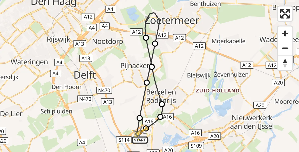 Vluchtroute Traumahelikopter Rotterdam The Hague Airport - Rotterdam The Hague Airport, 23 december 2023, 20:11