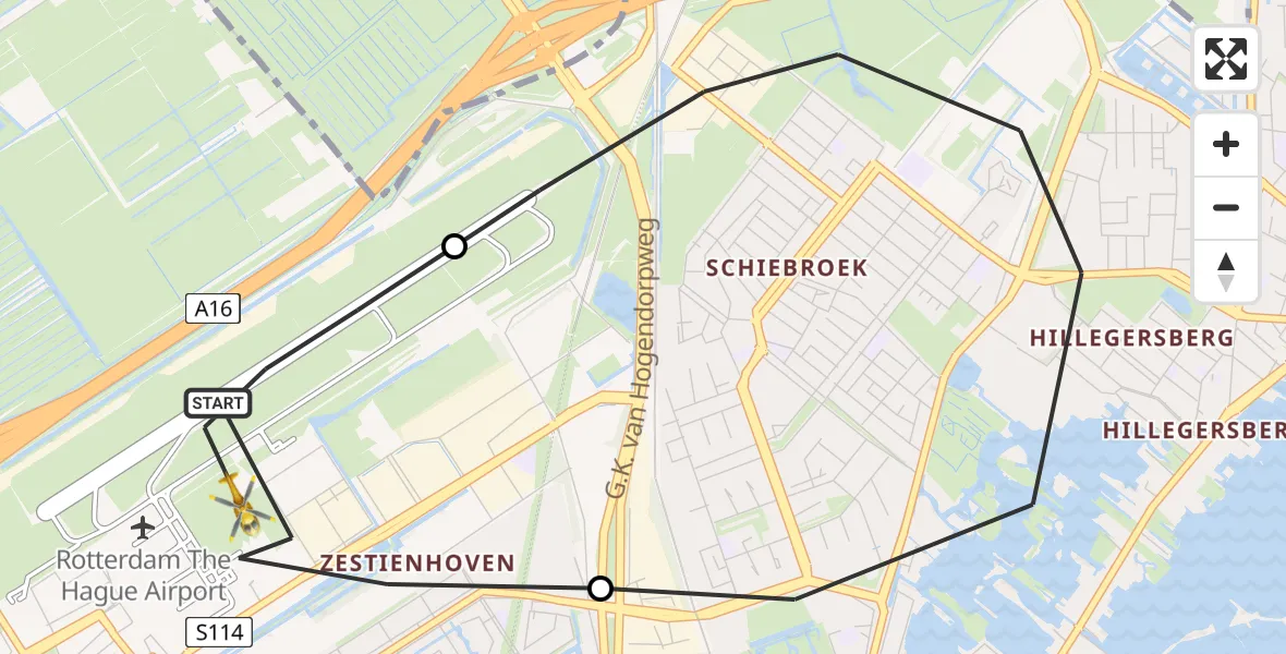 Vluchtroute Traumahelikopter Rotterdam The Hague Airport - Rotterdam The Hague Airport, 23 december 2023, 20:20