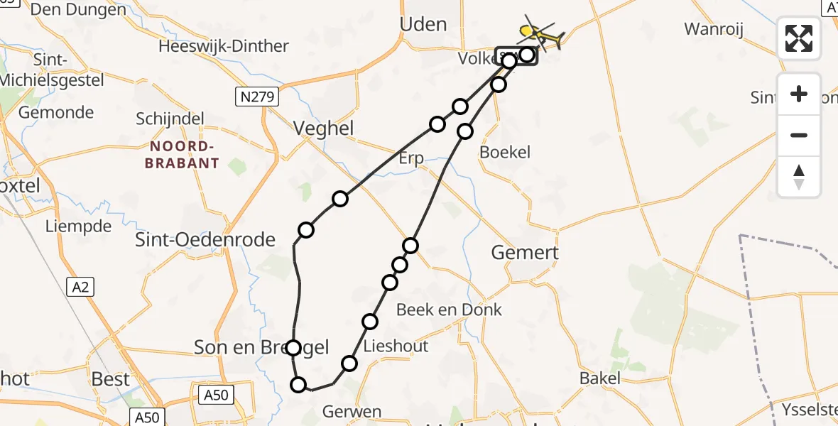 Routekaart van de vlucht: Lifeliner 3 naar Vliegbasis Volkel