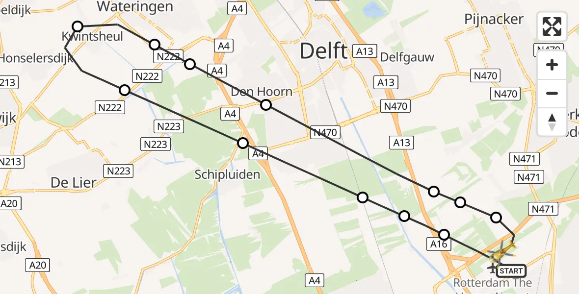 Vluchtroute Traumahelikopter Rotterdam The Hague Airport - Rotterdam The Hague Airport, 23 december 2023, 21:42