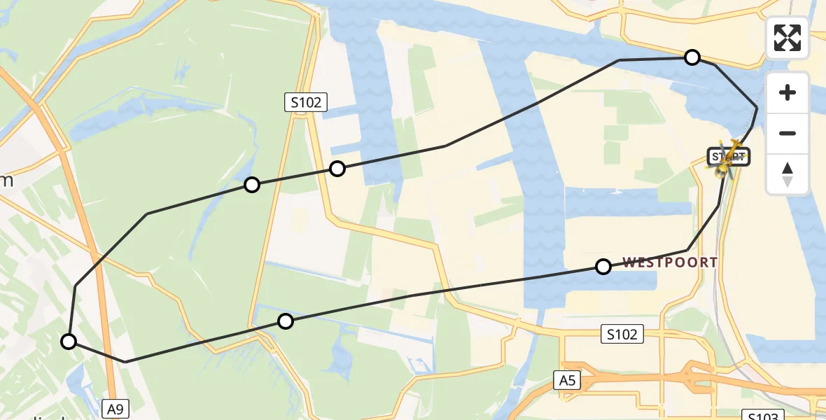 Vluchtroute Traumahelikopter Amsterdam Heliport - Amsterdam Heliport, 23 december 2023, 22:27