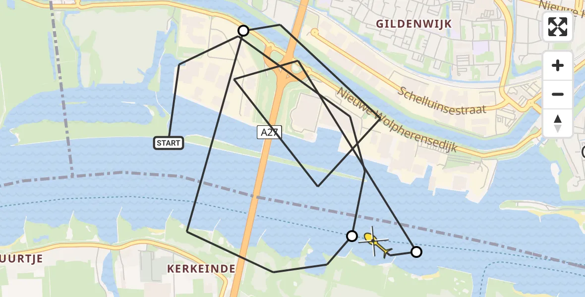 Routekaart van de vlucht: Politieheli naar Sleeuwijk