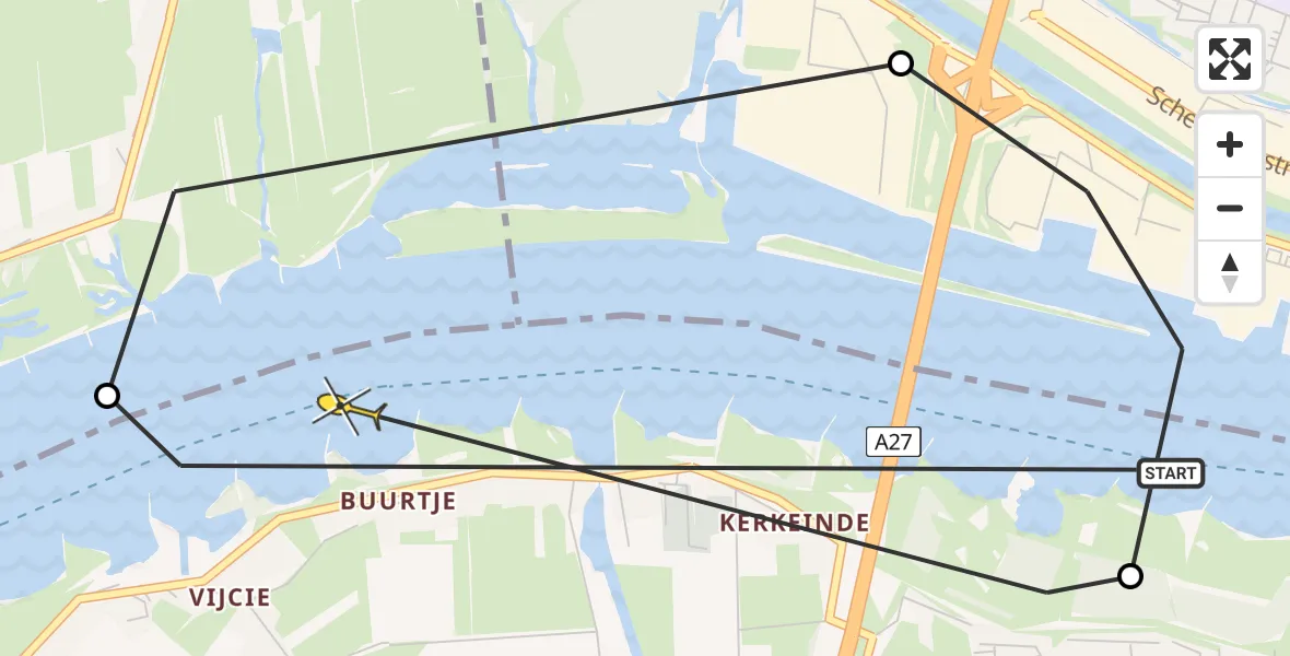 Routekaart van de vlucht: Politiehelikopter naar Sleeuwijk