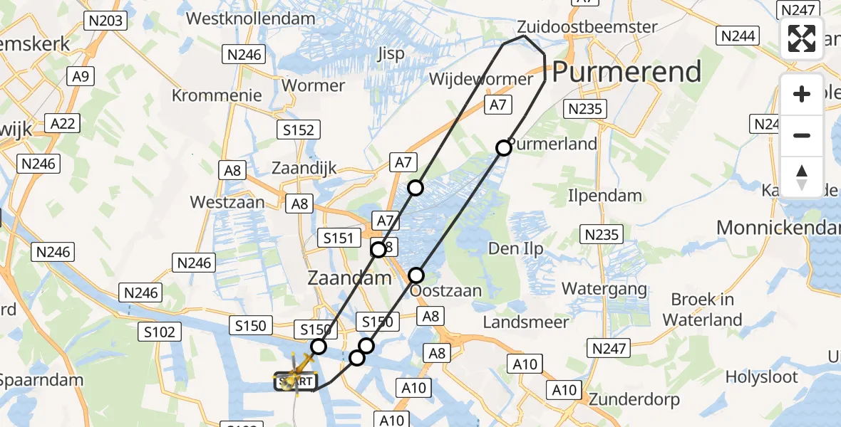 Vluchtroute Traumahelikopter Amsterdam Heliport - Amsterdam Heliport, 24 december 2023, 07:55