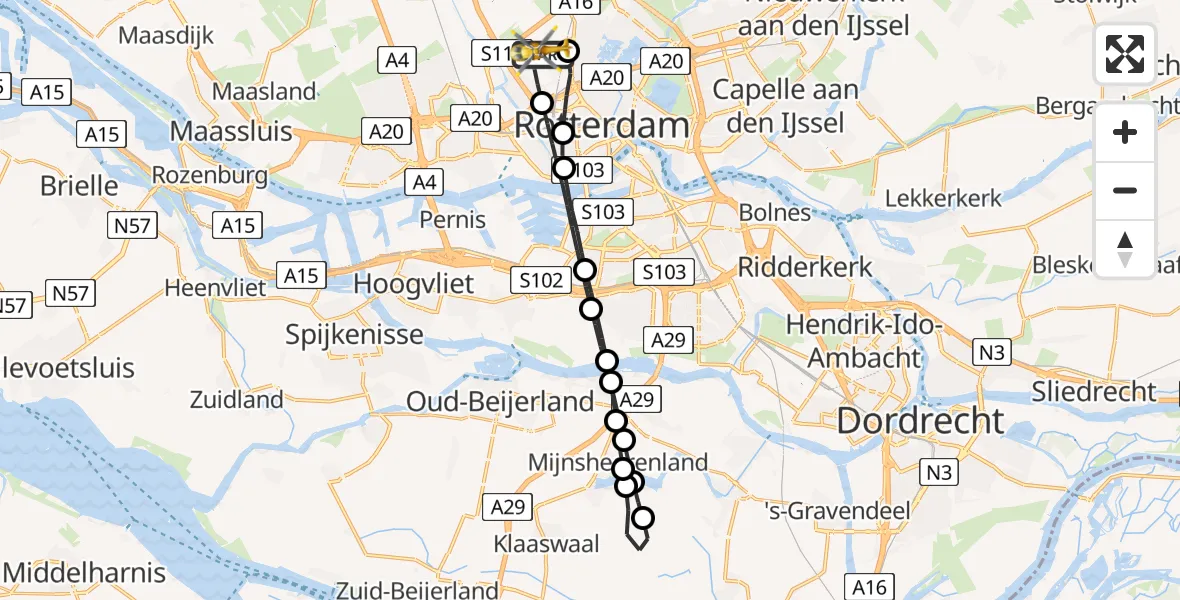 Vluchtroute Traumahelikopter Rotterdam The Hague Airport - Rotterdam The Hague Airport, 24 december 2023, 08:22