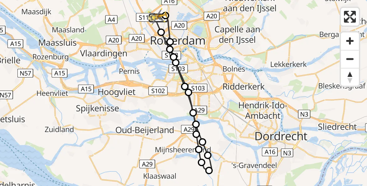 Vluchtroute Traumahelikopter Rotterdam The Hague Airport - Rotterdam The Hague Airport, 24 december 2023, 09:47
