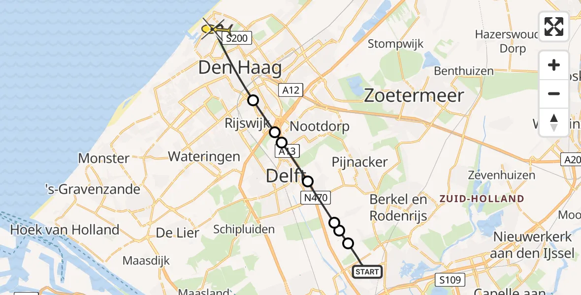 Routekaart van de vlucht: Lifeliner 2 naar Den Haag