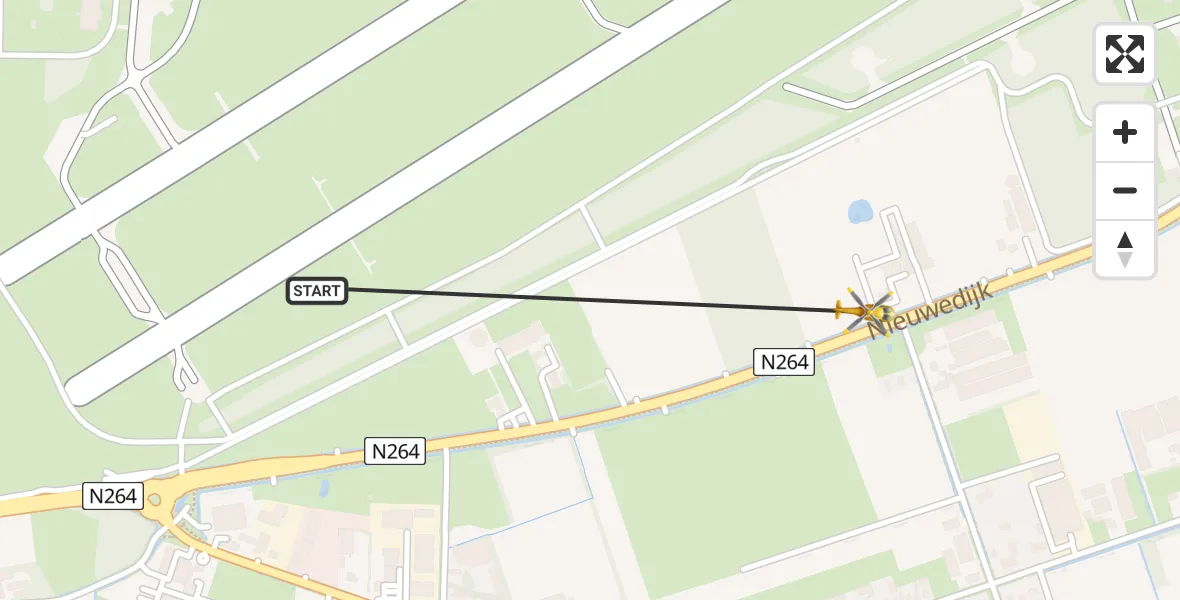Vluchtroute Traumahelikopter van Vliegbasis Volkel naar Vliegbasis Volkel