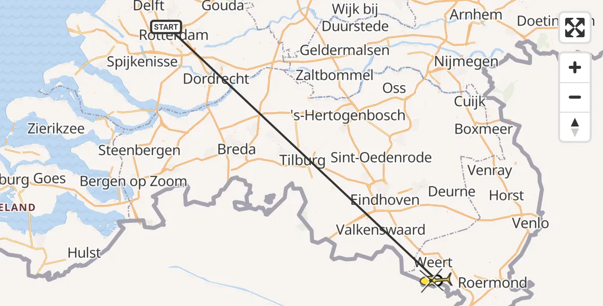 Routekaart van de vlucht: Traumahelikopter naar Stramproy