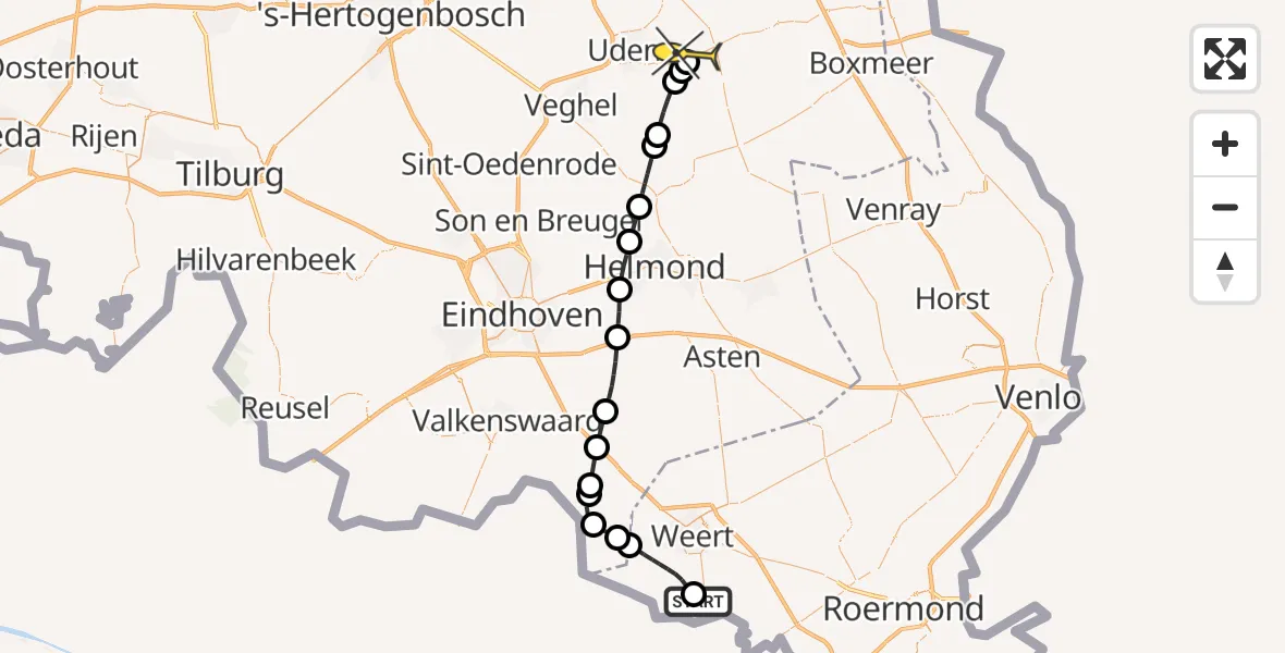 Routekaart van de vlucht: Lifeliner 3 naar Vliegbasis Volkel